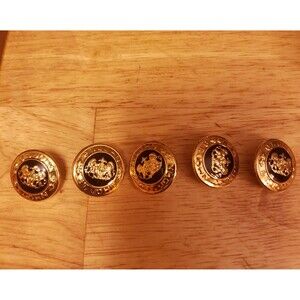 ST JOHN Replacement Buttons 5 pieces Gold Tone Black Enamel Logo Excellent Cond